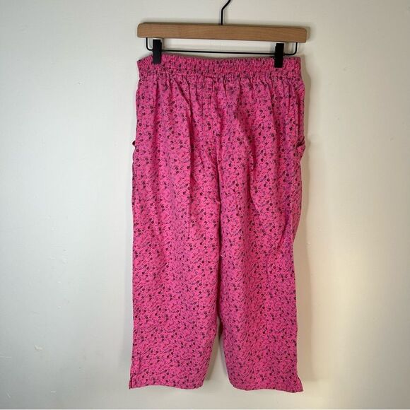 Pink Casual Capri Pants with Floral Print size Large Cotton - Picture 7 of 10